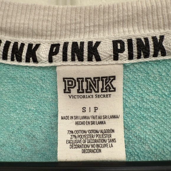 Victoria's Secret PINK Mint Green Long-Sleeve V-Neck Top with White Accents - Picture 2 of 8